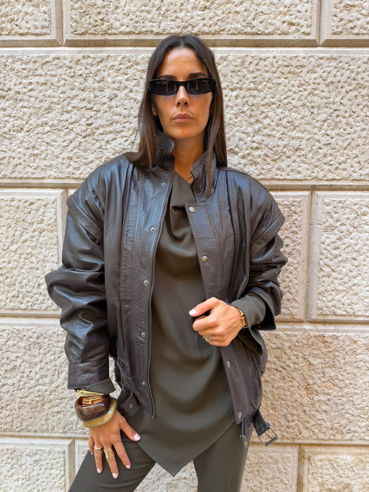 Giacca in pelle con maniche removibili