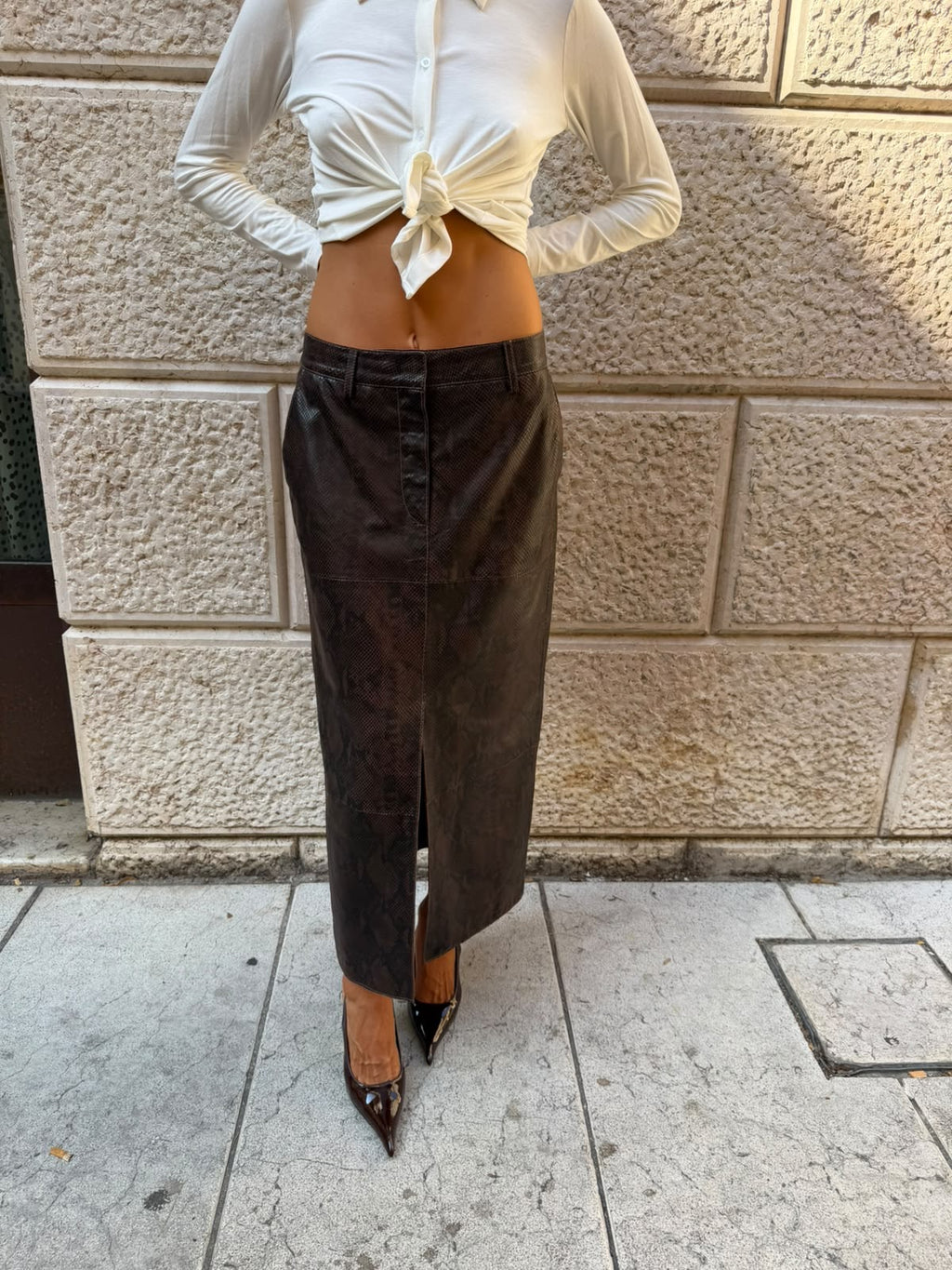 Gonna lunga in pelle stampa cocco