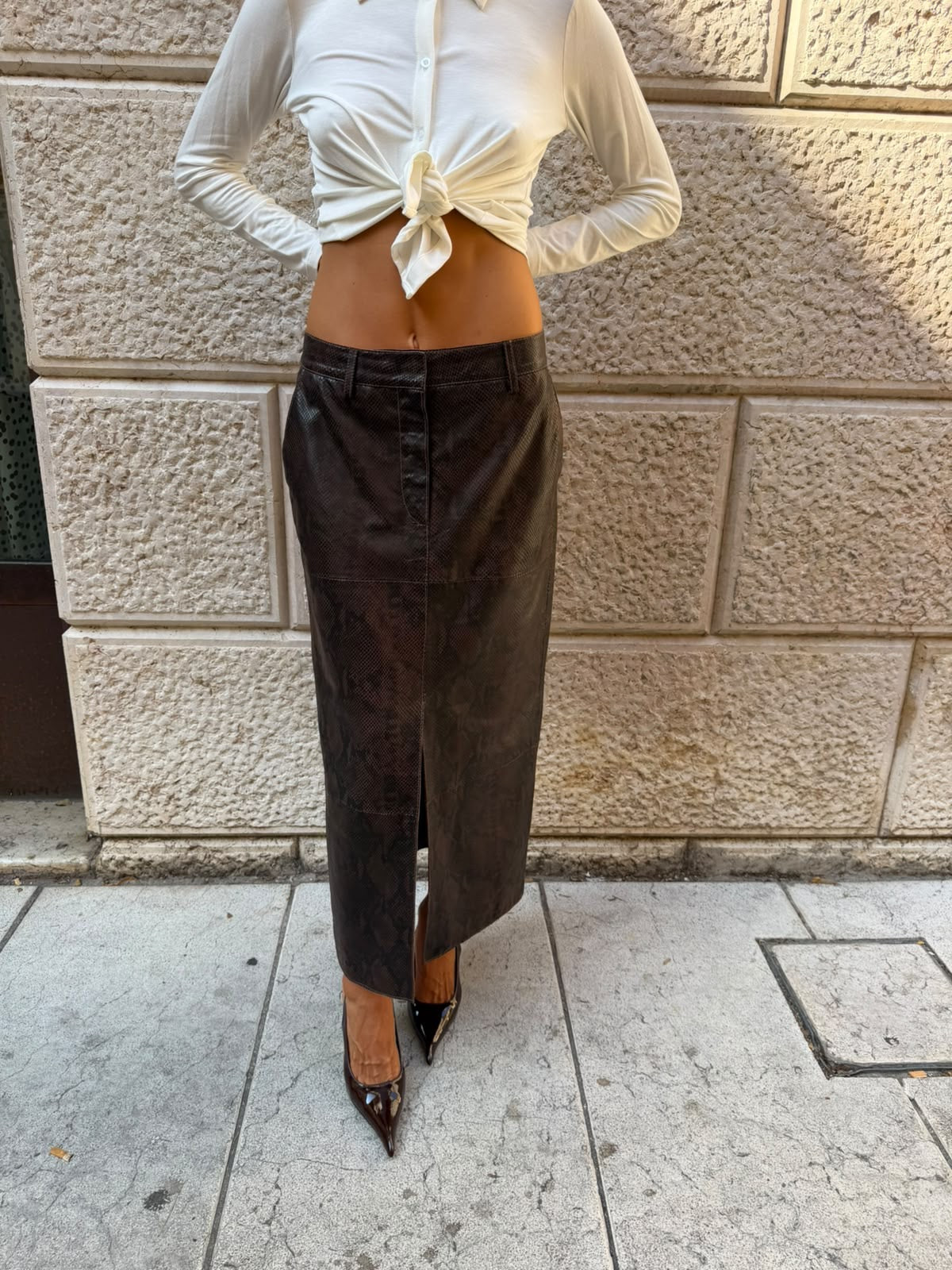 Gonna lunga in pelle stampa cocco