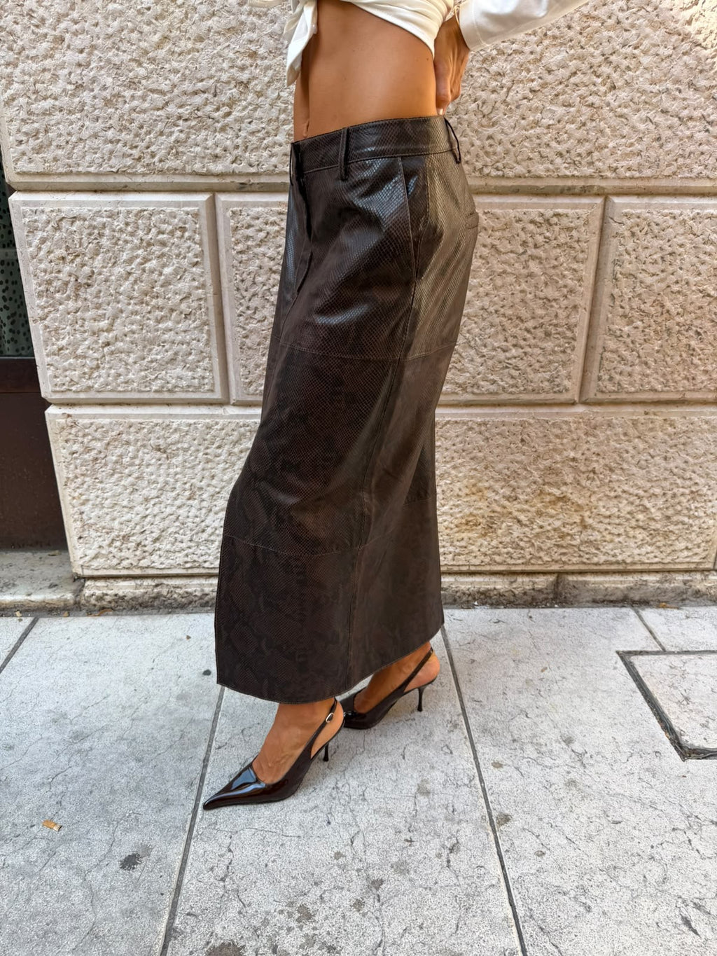 Gonna lunga in pelle stampa cocco
