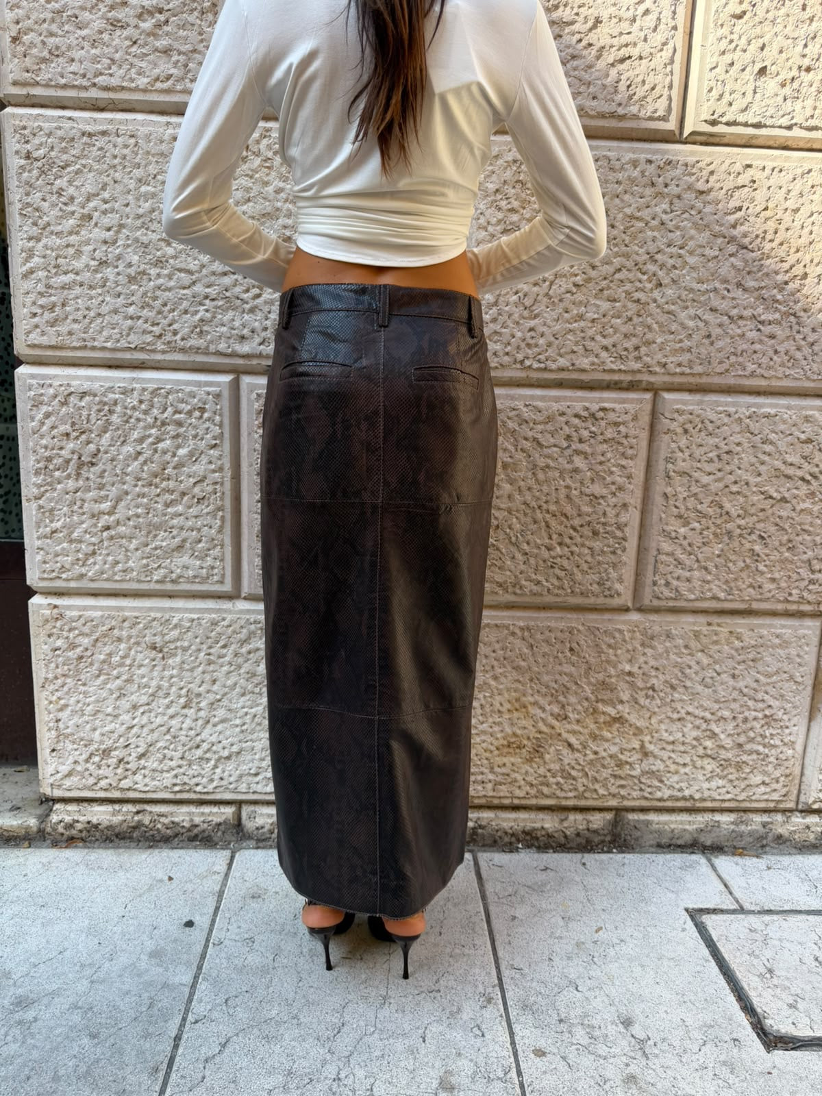 Gonna lunga in pelle stampa cocco